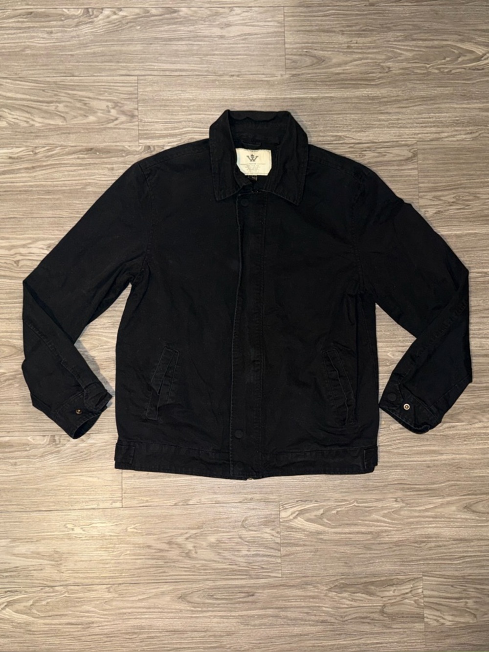 WenVen Light Jacket Fall Casual Cotton Canvas Outwear Black Mens Sz Large